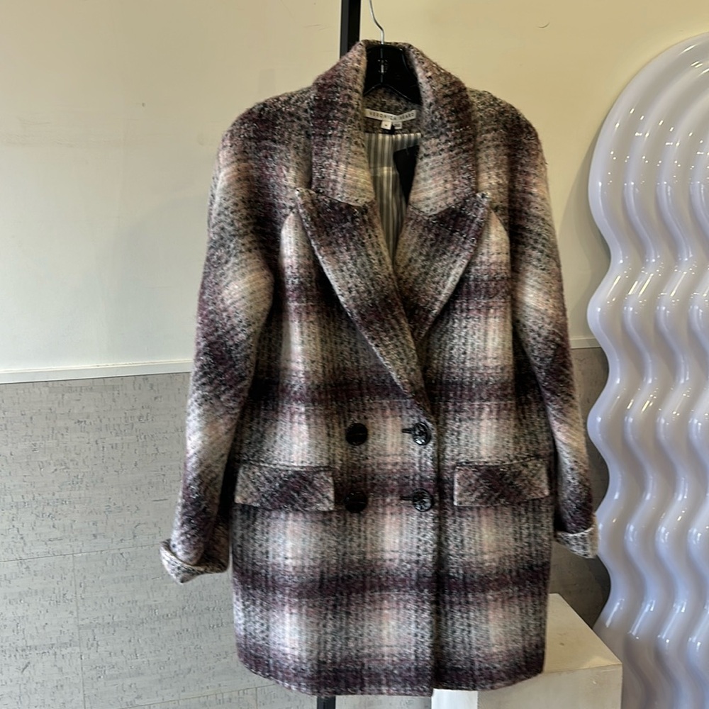 Veronica Beard Purple Plaid Trench Coat